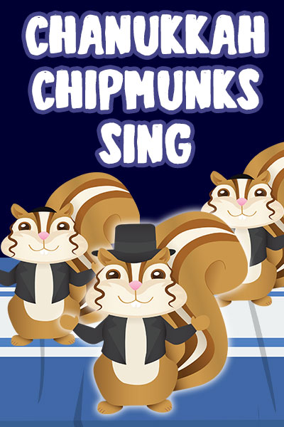 A trio of singing chipmunks. They have long side locks, one is wearing a top hat, and the other two are wearing yarmulkes.