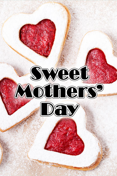 This beautiful Mother's Day greeting card has a thumbnail image consisting of four heart-shaped cookies.