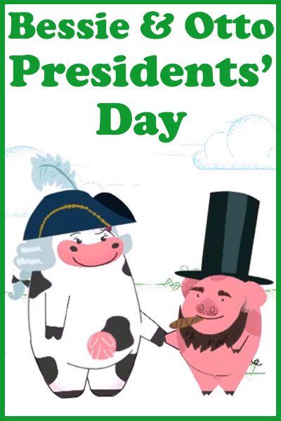 A pig dressed as Abraham Lincoln with a beard, and stovepipe hat.