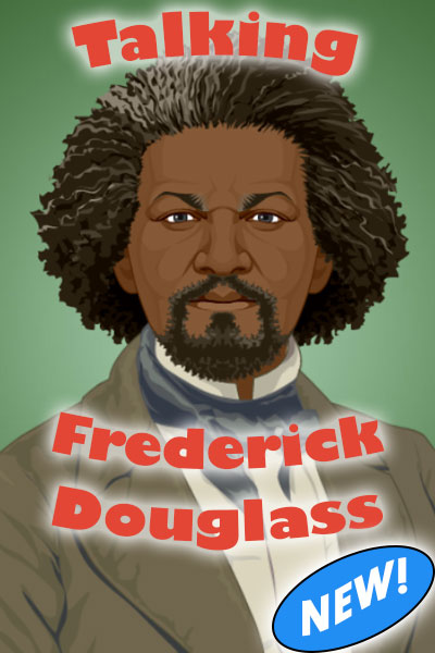 An illustrated image of Frederick Douglass, an American writer, statesman, social reformer, and abolitionist. The ecard title Talking Frederick Douglass is written around him.