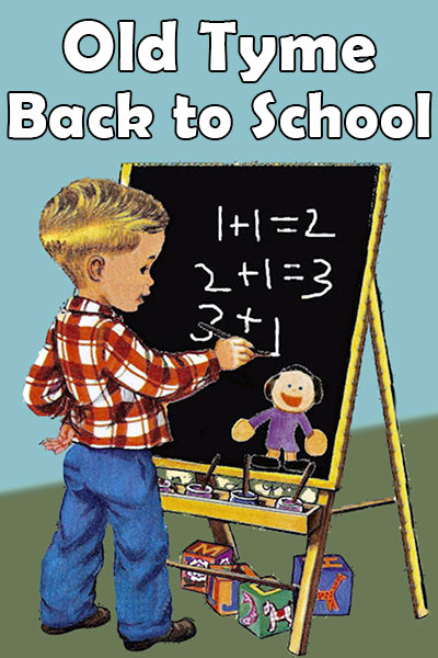 An old fashioned illustration of a small boy doing a math problem on a chalkboard easel. 