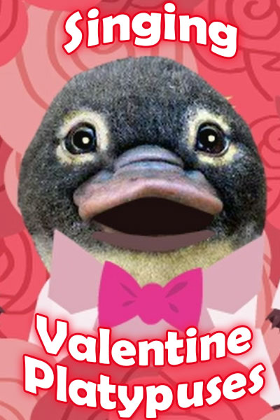 A very dapper platypus wearing a bowtie, and surrounded by roses.