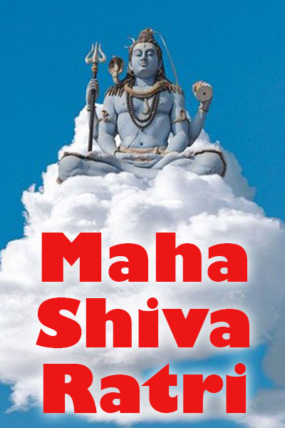 A statue of the Hindu god Shiva sits atop a column of clouds.