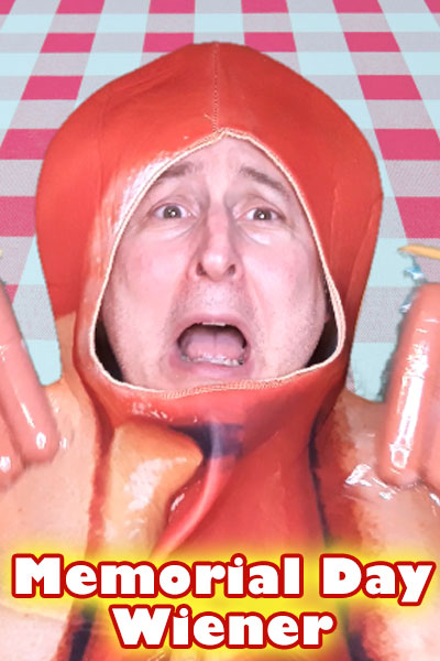 A man dressed as a hot dog in a bun, looking upset, with a worried look on his face.