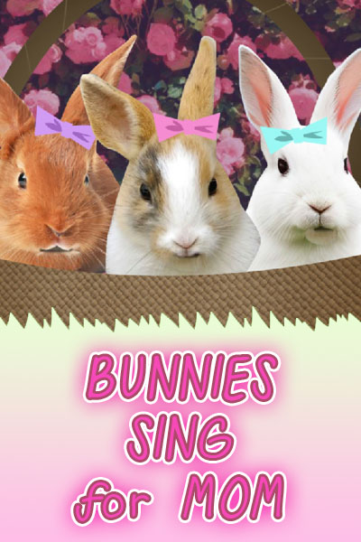 The stars of this heartfelt Mothers Day card are three bunnies, which are pictured in this thumbnail image. The bunnies each have a pastel colored bow on their heads.