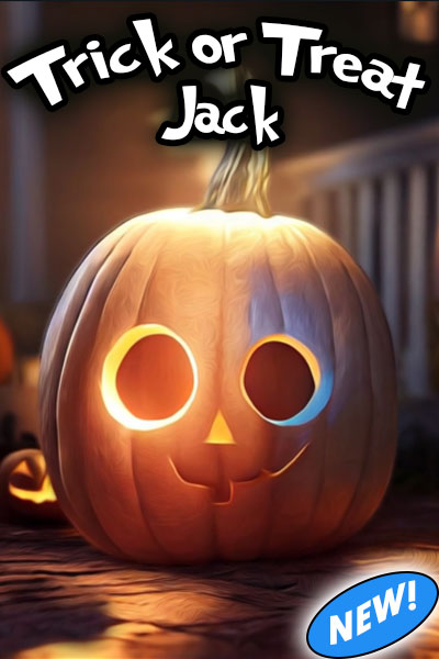 A 3D smiling Jack O Lantern with a white title, "Trick or Treat Jack eCard".