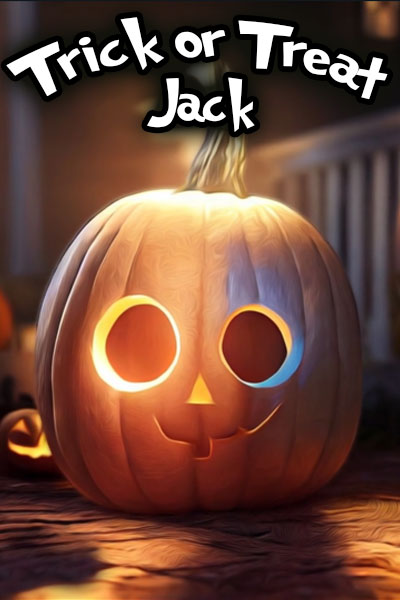 A 3D smiling Jack O Lantern with a white title, "Trick or Treat Jack eCard".