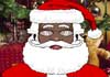 A jolly, black Santa Claus, dressed to deliver presents. The ecard title Talking Santa is in the foreground.