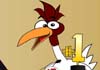A chicken stands at the podium of an awards show, and there is a #1 trophy in front of him.