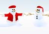 Two cartoon snowmen. On the left is a female snowman, wearing a string bikini. The males snowman, on the right, smiles and blushes. Sexy Snowman is written above them.