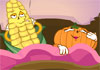 An ear of corn, and a pumpkin are in bed together. The corn leans back against the headboard, smoking a cigarette. The pumpkin dabs at her forehead, and look at the ceiling in satisfaction.