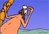 A Rubes by Leigh Ruben cartoon. A man is stranded on a deserted island, looking out into the ocean where he sees a message in a bottle floating toward him.