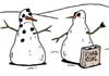 A cartoon snowman has a bag of charcoal, and has one in its hand that it;s about to throw. Snowman Humor is written above it. 