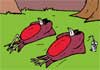 Two cartoon cats hide behind a tree, slyly watching two birds who are wearing sunglasses, and sunbathing. The ecard title Birthday Tweet is written between them.