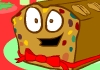 Two cartoon fruitcakes. The woman fruitcake is wearing lipstick, and a green bow around her middle. The male fruitcake is wearing a bowtie. They are looking at each other in a flirty way. Sexy Fruitcakes is written above them.