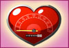 A plump red heart, with a speedometer on it. The speedometer needle is pointing to 140.