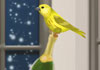 A pair of golden birds flutter around a table containing a gift, and a chilled bottle of champagne. The ecard title Golden New Years is written above them.