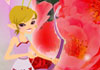 A tiny fairy in a heart covered skirt plays cupid with a bow and arrow.