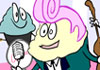 The thumbnail image of this singing birthday card features a three-piece rockabilly band, made up of cartoon cupcakes. They’re wearing suits, and the singer has a pink pompadour. The two cupcakes in the background are playing the guitar and the drums. 