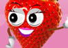 A chocolate covered cluster of nuts holds hands with a sexy strawberry.