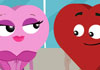 A heart wearing lingerie walks toward a heart that looks at her excitedly.