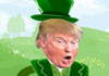 This humorous Saint Patricks Day greeting shows Donald Trump dressed as a leprechaun, and running through a field of clover.