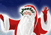 An illustration of Santa with his arms outstretched as if he’s about to cast a spell. Santa’s Christmas Magic is written above his head.