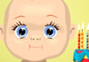 An adorable, wide-eyed infant, with the ecard title Talking Birthday Baby written around it.
