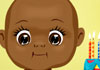An adorable, wide-eyed black infant, with the ecard title Talking Birthday Baby written around it.