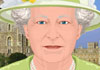 An illustrated image of Queen Elizabeth wearing a lovely green outfit, and a hat that is decorated with white flowers. There is a black ribbon with a bow and red heart at the bottom of the thumbnail as a symbol of mourning following her passing.