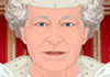 An animated ecard of Queen Elizabeth wearing a crown. There is a black ribbon with a bow and red heart at the bottom of the thumbnail as a symbol of mourning following her passing.