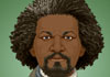An illustrated image of Frederick Douglass, an American writer, statesman, social reformer, and abolitionist. The ecard title Talking Frederick Douglass is written around him.