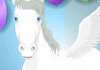 A magical talking unicorn, surrounded by colorful balloons. The ecard Talking Birthday Unicorn is written in the foreground. 