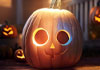 A 3D smiling Jack O Lantern with a white title, 